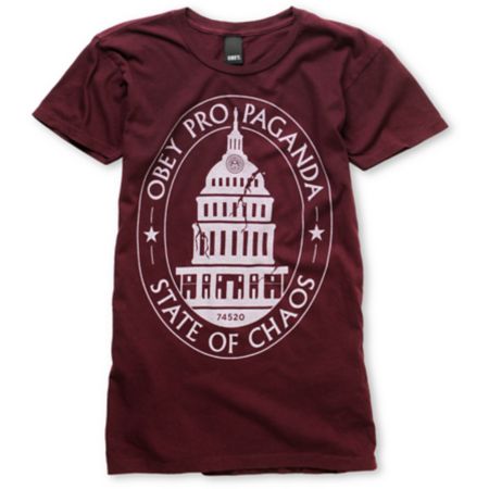 Obey Girls Abuse Burgundy Red Crew Tee Shirt
