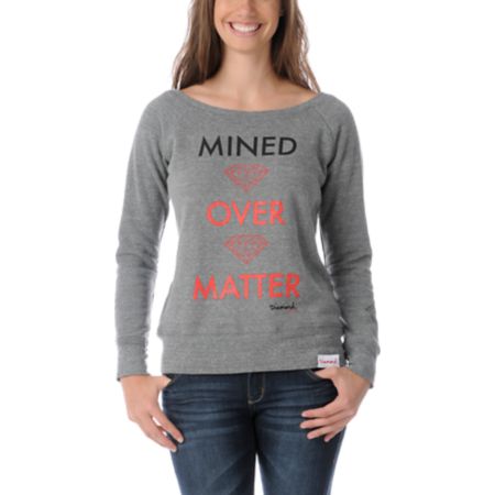 Diamond Supply Girls Mined Over Matter Grey Crew Neck Sweatshirt