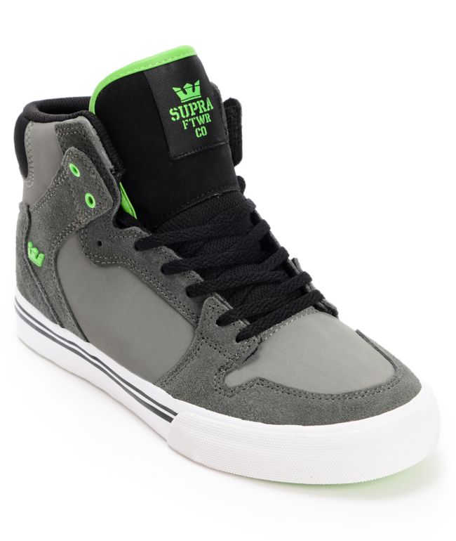 Supra Kids Vaider Grey, Black & Green Shoe