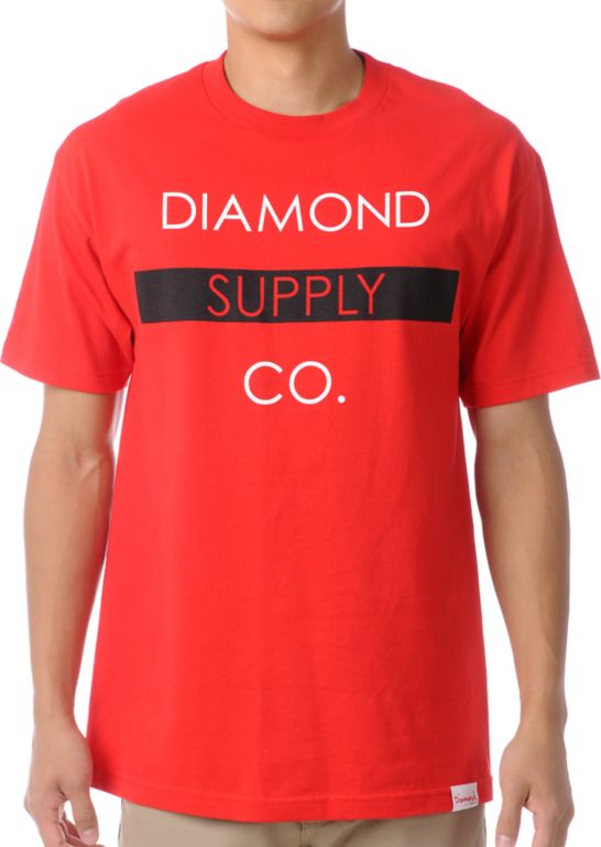 Diamond Supply Bar Logo Red Tee Shirt
