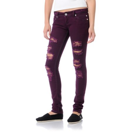 Almost Famous Jana Distressed Plum Purple Skinny Jeans