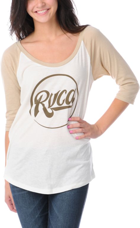 RVCA Girls Roundabout Natural Baseball Tee Shirt