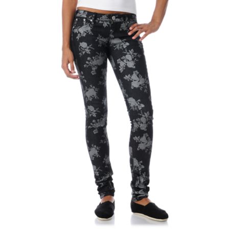 Almost Famous Adrienne Black Floral Skinny Jeans