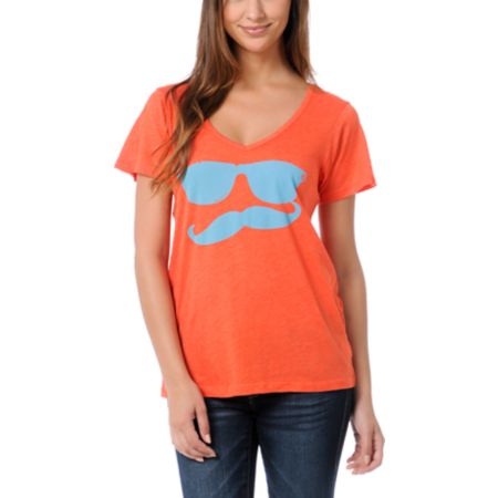 Volcom Girls Russtache Orange V-Neck Tee Shirt