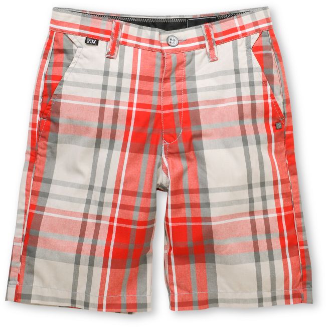 Fox Boys Drop Dead Red & Grey Plaid Shorts