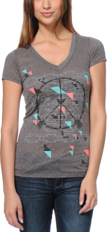 Empyre Girls Peacekeeper Heather Charcoal V-Neck Tee Shirt