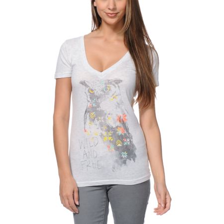 Empyre Girls Wild & Free Heather White V-Neck Tee Shirt