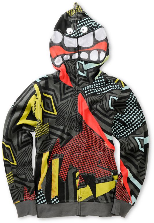 Volcom Boys Magmouth Black Printed Face Mask Hoodie