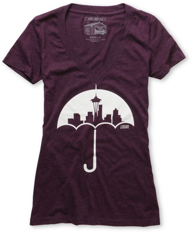 Casual Industrees Umbrella Girls Purple V-Neck Tee Shirt