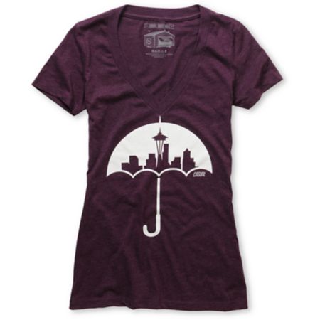 Casual Industrees Umbrella Girls Purple V-Neck Tee Shirt