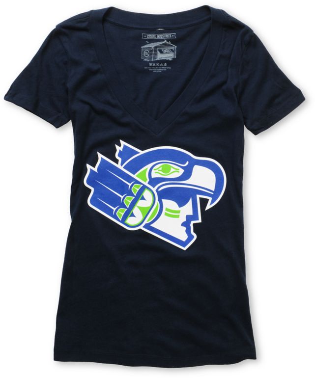 Casual Industrees Girls 12th Man Navy Blue V-Neck Tee Shirt
