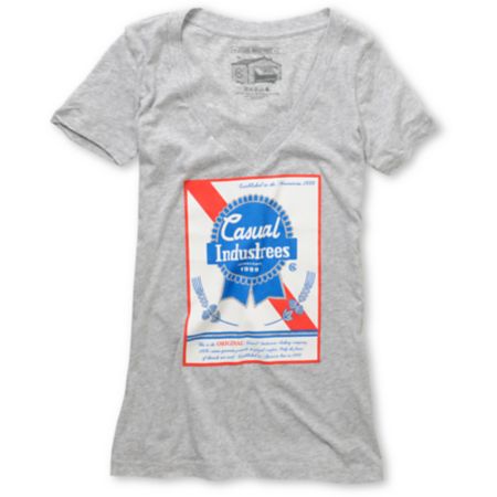 Casual Industrees Girls Broke Ribbon Grey V-Neck Shirt