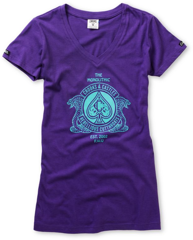 Crooks and Castles Girls Cobra Crest Purple V-Neck Tee Shirt