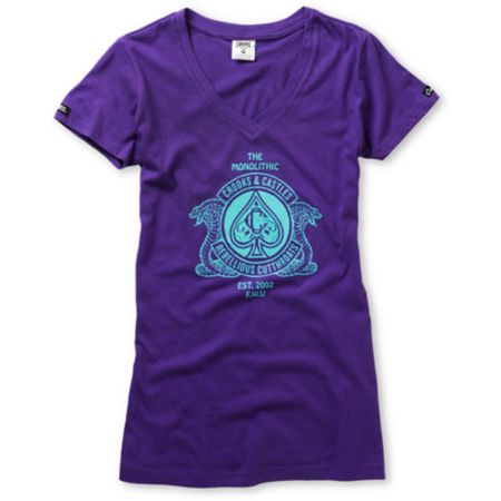 Crooks and Castles Girls Cobra Crest Purple V-Neck Tee Shirt