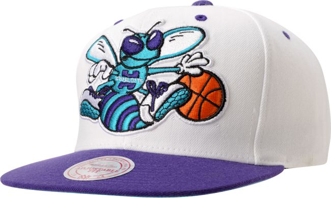 NBA Mitchell and Ness Hornets XL Logo 2Tone White Snapback Hat