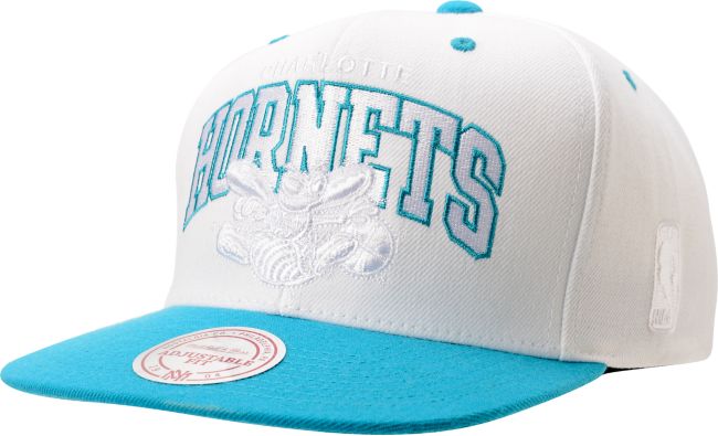 Mitchell And Ness Charlotte Hornets Arch Logo White & Blue Snapback