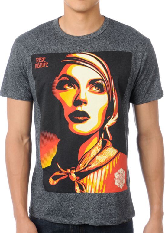 Obey Rise Above Rebel Mock Twist Heather Black Tee Shirt