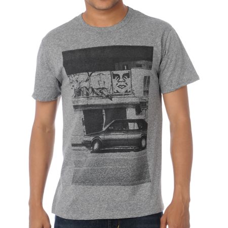 Obey Paris Photo Mock Twist Heather Black Tee Shirt