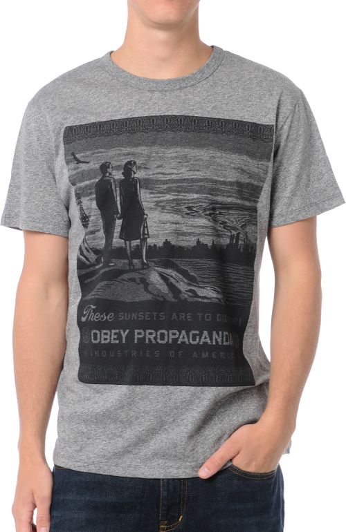 Obey These Sunsets Mock Twist Heather Grey Tee Shirt