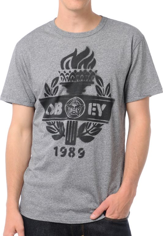 Obey Victory Stencil Heather Black Mock Twist Tee Shirt