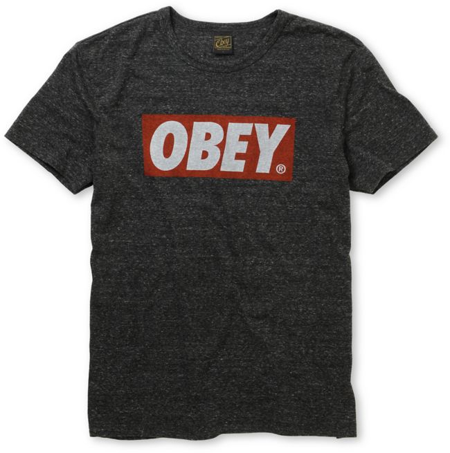 Obey Bar Logo Heather Charcoal Tri-Blend Tee Shirt