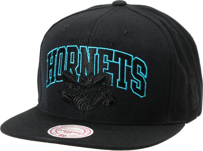 NBA Mitchell and Ness Hornets Black Arch Snapback Hat