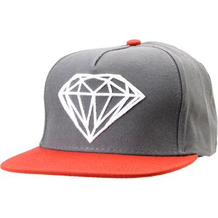 Diamond Supply Brilliant Grey & Red Snapback Hat
