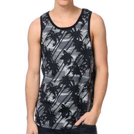 Empyre Lifes A Beach Black Tropical Print Tank Top