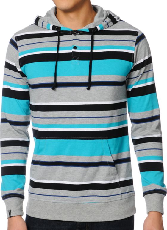 Empyre Leeway Turquoise Henley Pullover Hooded Shirt