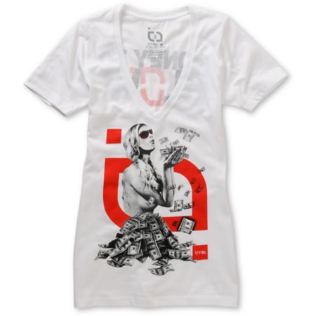 TMLS Girls Money To Blow White V-Neck Tee Shirt