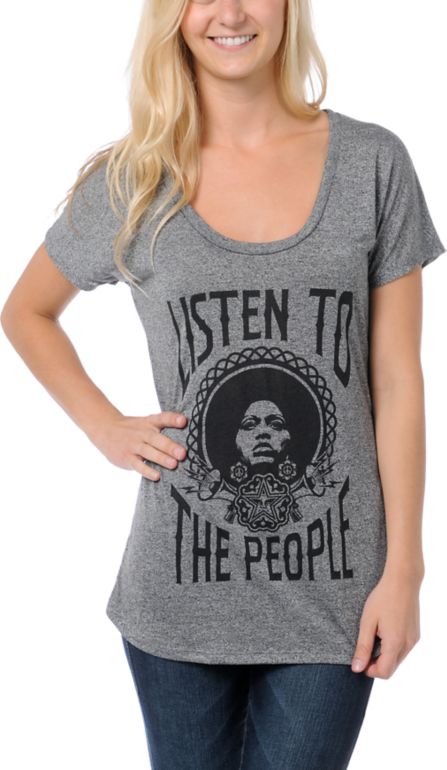 Obey Girls Listen To The People Mock Twist Tee Shirt