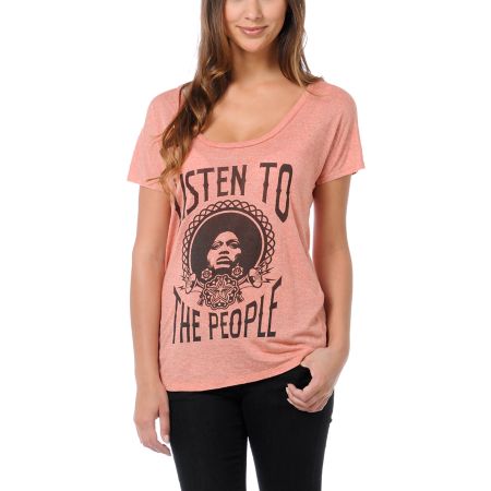 Obey Girls Listen To The People Red Mock Twist Tee Shirt