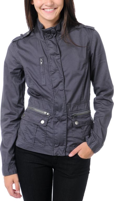 Angel Kiss Girls Grey Lightweight Military Jacket