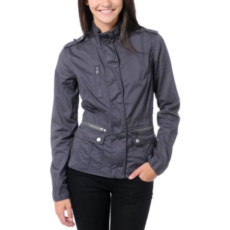 Angel Kiss Girls Grey Lightweight Military Jacket