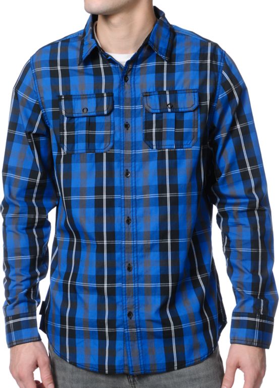 Empyre Shady Blue Plaid Button Up Shirt