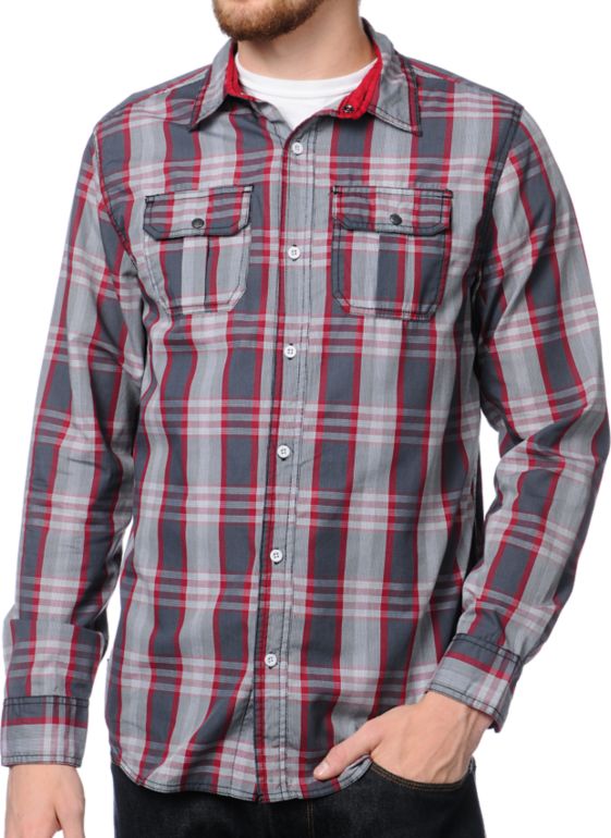 Empyre Racer Red Plaid Long Sleeve Woven Shirt