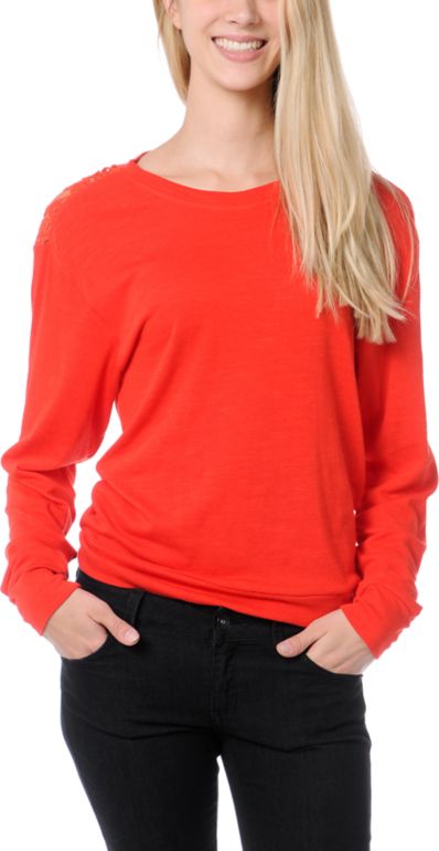 Empyre Girls Amelia Fiery Red Lace Top