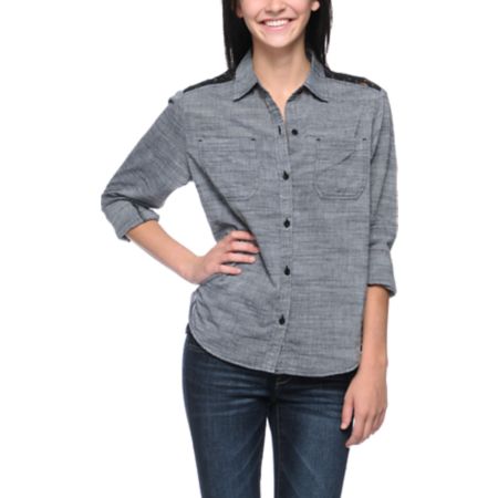 Empyre Girls Chakra Charcoal & Black Button Up Shirt