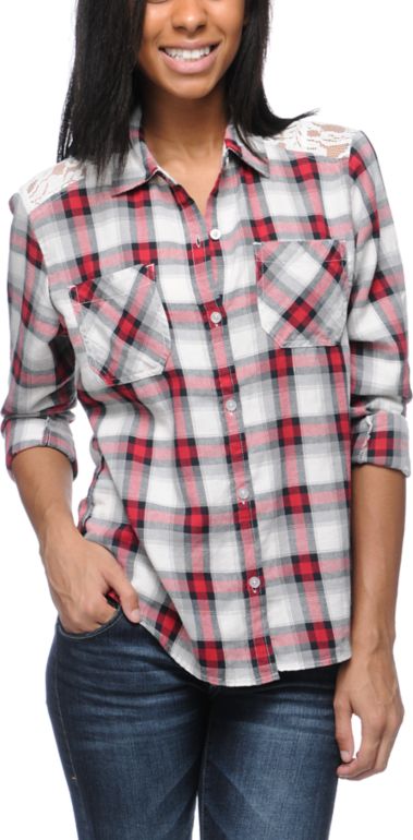 Empyre Girls Chakra Jester Red & White Button Up Shirt