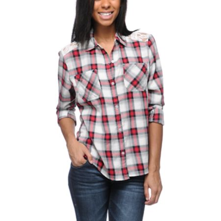 Empyre Girls Chakra Jester Red & White Button Up Shirt