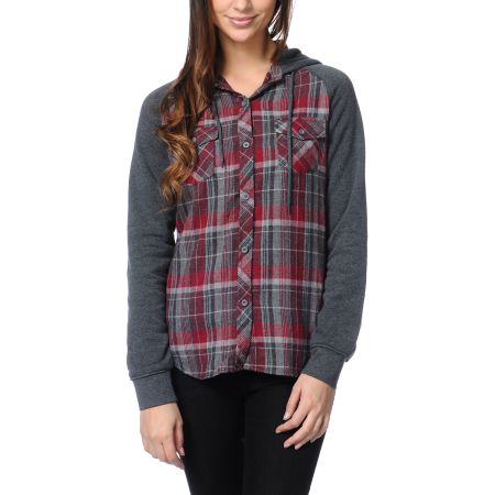 Empyre Girls Sycamore Red Plaid Hooded Flannel Shirt