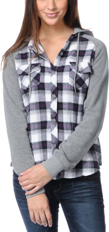 Empyre Girls Sycamore Purple Plaid Hooded Flannel Shirt