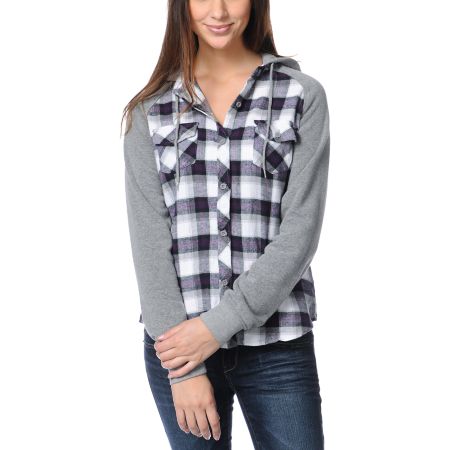Empyre Girls Sycamore Purple Plaid Hooded Flannel Shirt