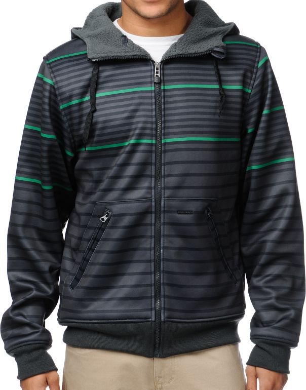 Empyre Hollis Black & Green Striped Tech Fleece Jacket