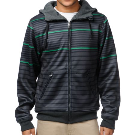 Empyre Hollis Black & Green Striped Tech Fleece Jacket