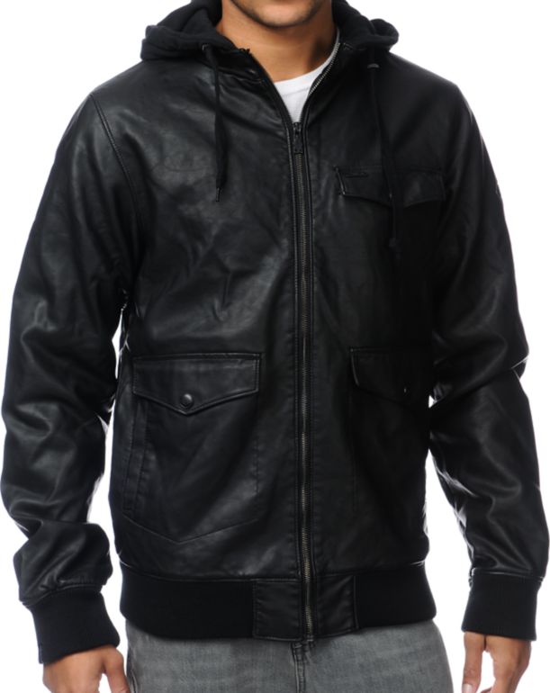 Dravus Assault Black Hooded Faux Leather Jacket