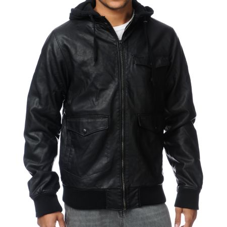 Dravus Assault Black Hooded Faux Leather Jacket