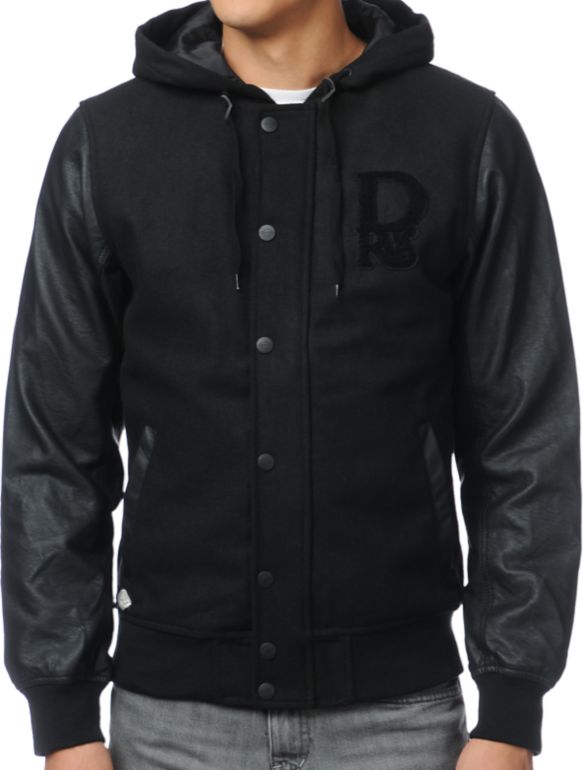 Dravus Braydon Black Faux Leather & Wool Varsity Jacket