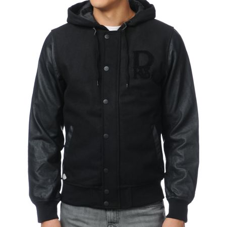 Dravus Braydon Black Faux Leather & Wool Varsity Jacket 