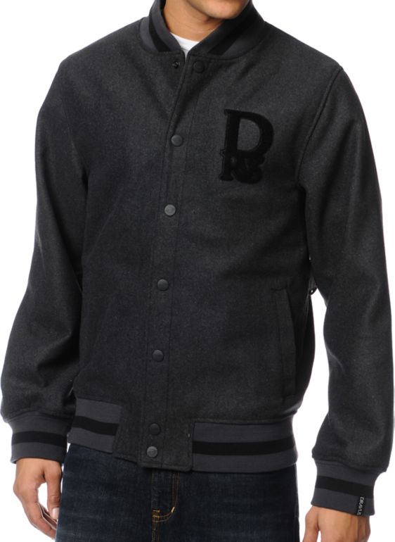 Dravus Quarterback Wool Charcoal Varsity Jacket